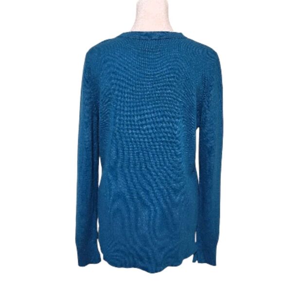Halogen Cashmere Sweater Womens Medium Teal Crew Neck Hi/Low Hem Classic - Picture 4 of 9